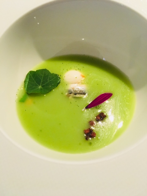 Gazpacho de manzana verde, sardina marinada y Pría (matices de tierra)